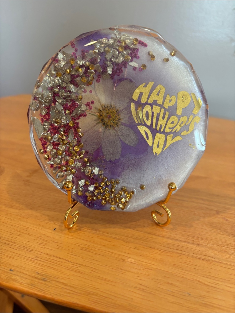 Handmade Purple Floral "Happy Mother's Day" Resin Art Plate